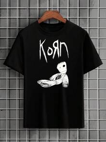 Korn Rock Band T-Shirt International Oldskull Rock And Roll Shirt Blouse Unisex Male Female 100% Cotton Top Premium Streetwear Launch Immediate Shipping Various Colors!! Plus Size - 黑色 - 查看 1