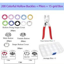 Set de 50-200 piezas de botones a presión huecos y sólidos de colores, juego de alicates de acero inoxidable para coser, manualidades, ropa, accesorios DIY, pantalones, baberos, sombreros, zapatos, paraguas, tutorial para principiantes (color aleatorio)