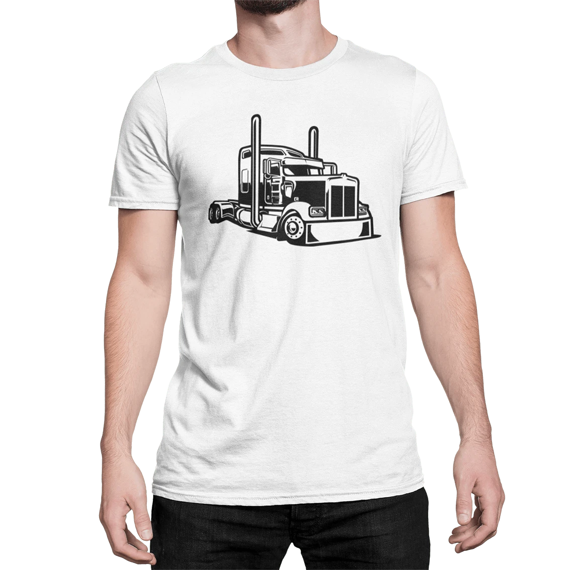Playera manga corta de algodón de hombre con diseño impreso de un trailer para operador o chofer - Blanco - Ver 1