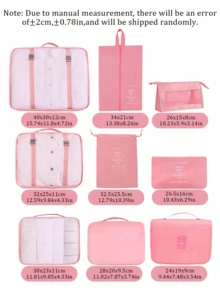 9件套旅行收纳袋，包含洗漱包、化妆包、内衣包、鞋子和衣物收纳袋。适用于衣物、洗漱用品、化妆品、刷子、护肤品、手机、小物件等。非常适合旅行、度假、海滩、大学、房间装饰、冬季、返校季、波西米亚风。 - 彩色 - 查看 5