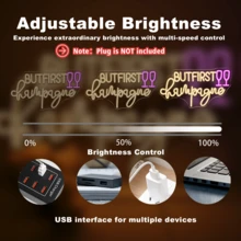 1er-Packung Neonschild warmweiß "BUT FIRST Champagner" personalisierte Beleuchtung dekorative Lampe USB-Anschluss Wandbehang neuartiges Neonlicht geeignet für Bars, Partys, Junggesellinnenabschiede, Schulanfang, Wohnzimmer, Geburtstagsgeschenke - warmweißes Licht - Übersicht 3