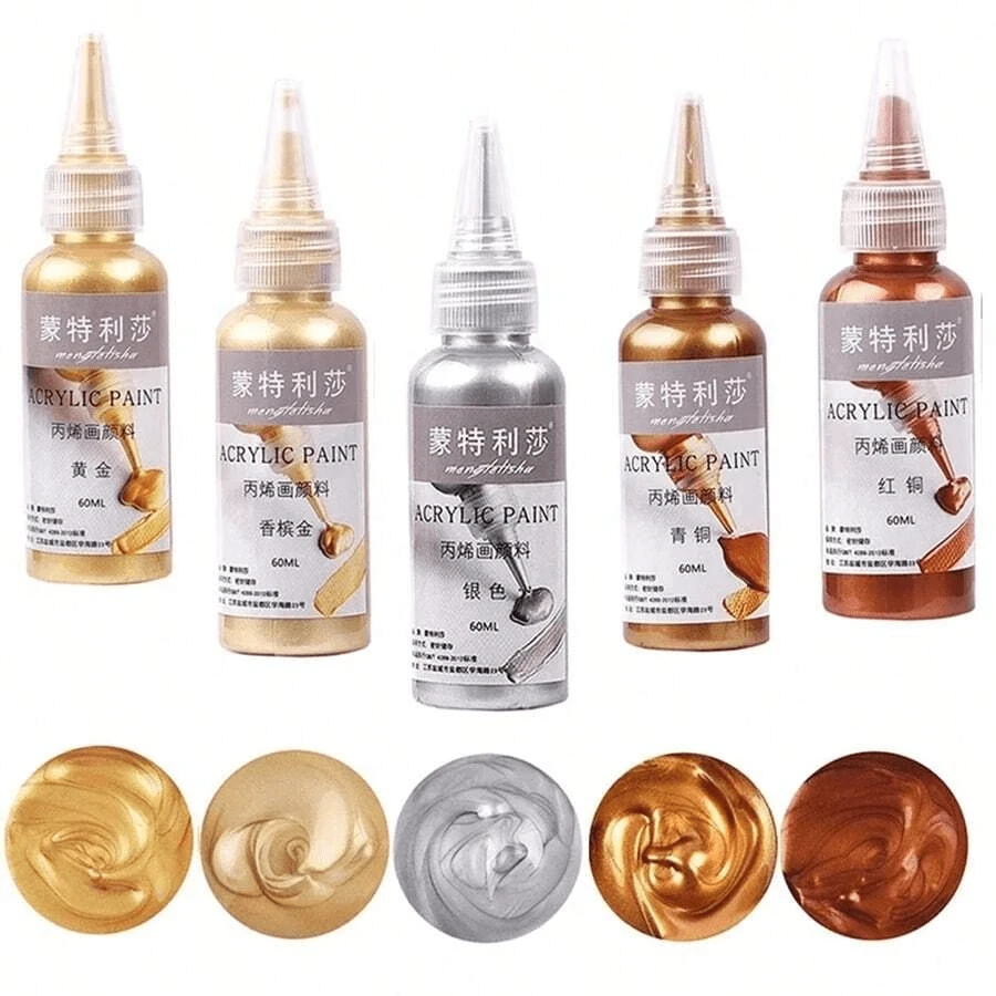 Metal Acrylic Paint Resin Pigment 60ml Gold Silver Copper Gypsum Hook Line Paste Jewelry Making Handmade DIY Coloring Back To School,Mother's Day,Mom's Gift - 1pcs - View 1