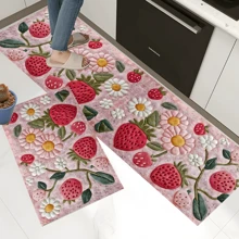 1pc, Home Decor, Fluffy Strawberry Abstract Pattern Printed, Anti-Slip Diatomite Kitchen Mat, Rug, Floor Mat, 3D Printed Rectangle, Suitable For Living Room, Bedroom, Hallway, Bathroom, Laundry Room - Polyester Carpet, Indoor/Outdoor Decoration