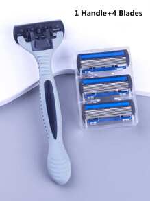 Barbeador de Segurança Manual Masculino, Lâminas de Aço Inoxidável de 6 Camadas, Removedor de Pelos, Cabeça de Barbear Substituível