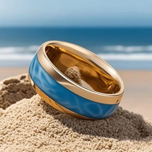 Beautiful And Luxurious Blue And White Motifs Embellished With Stainless Steel Men's Wedding Engagement Ring, The Best Holiday Gift For A Loved One