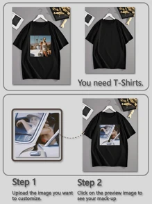 Customizable Plus Size Men's T-Shirt, Personalize With Photo/Logo, Plus Size Loose Summer T-Shirt, Upload Friends/Selfie/Family/Logo/Pet Photos, Customize For Birthday/Father's Day/Valentine's Day, Team/Outdoor Uniforms, Personalized Graphic Crew Neck Plus Size Casual Tee, Holiday/Birthday Gift, Plus Size Summer Top