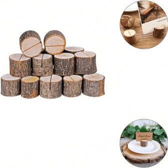 Set da 10 portanome/portamemo in legno a forma di tronco d''albero [esclusi biglietti e foto], portanome in legno, decorazione, molletta per memo, portanota in legno, tronco in legno per matrimonio, set di vassoio per candele e portacandele in paulonia, molletta portamemo in legno, portamemo in legno a forma di tronco, perfetti per matrimoni, Capodanno 2025, San Valentino e decorazioni per casa/ufficio, migliori regali