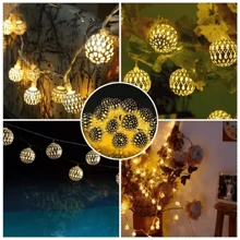 Luzes de Corda em Formato de Bola Marroquina com Energia Solar, Bateria de Ni-MH, Removível, para Jardim Externo, Pátio, Casa e Decorações Festivas - Ideal para Casamentos, Aniversários, Halloween, Natal