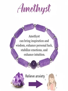 Natural Amethyst Square Beads Elastic Bracelet