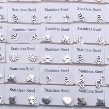 10 pares de pendientes de botón de acero inoxidable con diseños de moda para mujeres y niñas, incluyendo estilos simples, de amor, flor, animal y estrella, como regalos de fiesta
