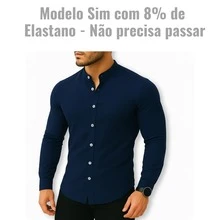 Men's Long Sleeve Dress Shirt With Priest Collar Slim Premium - 藏蓝色 - 查看 5