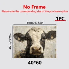 1 件复古农舍奶牛帆布艺术、墙面装饰、客厅、卧室和节日装饰中的奶牛装饰、墙壁艺术、海报 - 帆布材料（可选框架） - 多色 - 查看 15