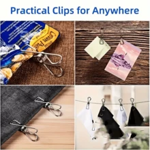 Pinzas de ropa de acero inoxidable resistentes (5/10/20/30 uds.) | Pinzas de metal con resorte antioxidante | Agarre fuerte | Multiuso para lavandería/cocina/al aire libre | Esencial para la oficina y viajes - Multicolor - Ver 7