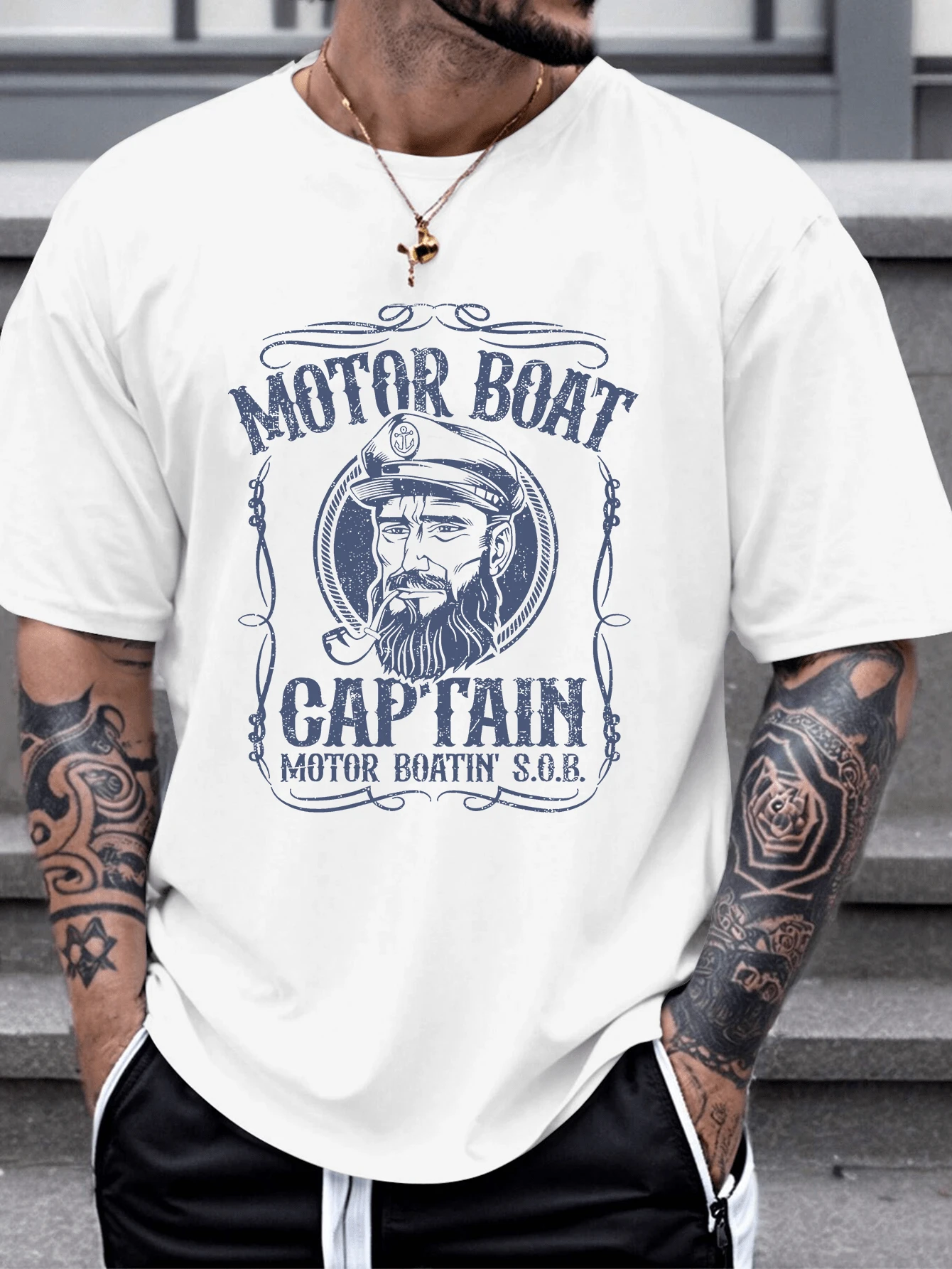 Motor Boat Captain Funny Pontoon Boating Motor Boatin Lake T-Shirt - 白色 - 查看 1