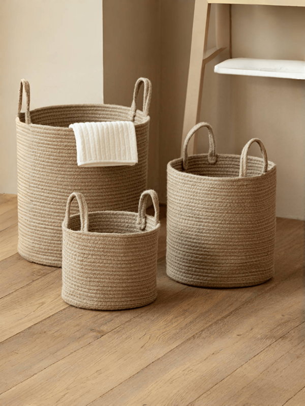 1pc Foldable Woven Laundry Basket With Handle, Round Multi-Functional Large Capacity Storage Basket, Yellow And White Three Sizes Available, Suitable For Clothes, Blankets, Toys, Holiday Storage, Home Decoration, Suitable For Laundry Room, Bathroom, Bedroom, Living Room, Corridorlaundry Hamper,Washing Basketbathroom Organizer,Basket,Storage Basket,Foldable Laundry Basket
