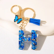 European & American Style Tassel Butterfly Letter Crystal Resin Key Chain, Bag & Car Charm Accessory - Blue - View 7