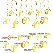 5 Peças Decorações Suspensas Espirais na Cor Dourada em PVC, Adequado para Decorações de Aniversário de 18, 30, 40, 50, 60 Anos, Decoração de Bottom para Festa de Aniversário