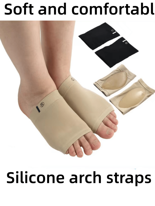 1 Pair/2 Pairs Black Elastic Bandage Silicone Insoles, Foot Massage Pad, Black Arch Support Socks Insoles, Unisex Ergonomic Design, Soft Arch Support