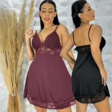 Nightgown Without Pads Lingerie Sleepwear Luxury Lingerie Pajamas - 黑色 - 查看 2