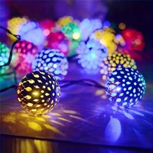 Luzes de Corda em Formato de Bola Marroquina com Energia Solar, Bateria de Ni-MH, Removível, para Jardim Externo, Pátio, Casa e Decorações Festivas - Ideal para Casamentos, Aniversários, Halloween, Natal