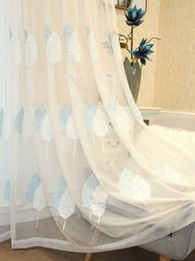 1pc Scandinavian Style Minimalist Modern Small Tree Embroidered Sheer Window Curtain Voile Panel