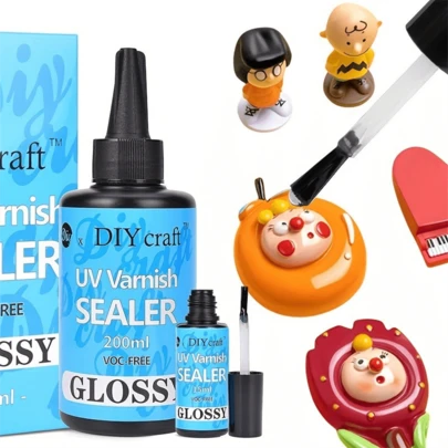 UV Varnish Sealer- UV Resin Glue Art Varnish,UV Resin Clear Sealant,All-In-One Sealant UV Resin + One Empty Brush Bottle(100ml/200ml)