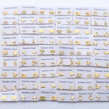 10 pares de pendientes de botón de acero inoxidable con diseños de moda para mujeres y niñas, incluyendo estilos simples, de amor, flor, animal y estrella, como regalos de fiesta