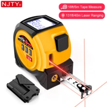 NJTY 1pc 3-In-1 Retractable Tape Measure With Laser Level, 5m/16ft Tape Measure + 40m/60m Laser Distance Meter, With Belt Clip And Magnetic Function, Auto Lock, Laser Measure Unit In M/In/Ft/Ft+In, LCD Display, Pythagorean Theorem, Area & Volume Measurement, Suitable For Construction, DIY, Woodworking, Etc.