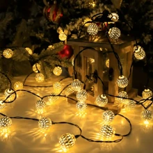 Luzes de Corda em Formato de Bola Marroquina com Energia Solar, Bateria de Ni-MH, Removível, para Jardim Externo, Pátio, Casa e Decorações Festivas - Ideal para Casamentos, Aniversários, Halloween, Natal