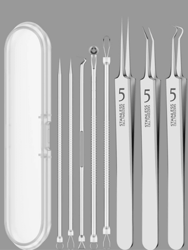 8 Blackhead Removal Kit Acne Removal Kit, Skin Care, Used To Remove Blemishes, Whiteheads, Blackheads And Pimples On The Nose And Face, Blackheads, Pimples, Holiday And Travel Essentials, Travel Accessories, Summer Essentials, Acne Extraction Tweezers