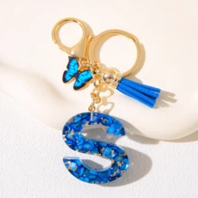 European & American Style Tassel Butterfly Letter Crystal Resin Key Chain, Bag & Car Charm Accessory - Blue - View 13