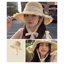 1pc Lace Trim Beach Sun Hat, Large Brim Breathable Shade Hat For Women Outdoor Camping Picnic, UV Protection Summer Cap