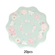 10件/20件/50件蓝色和粉色花卉盘子绿叶和粉色花朵纸质扇形餐盘蛋糕和甜点盘适用于婚礼新娘送礼会生日装饰派对用品 - 彩色 - 查看 13