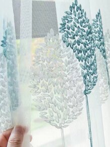 1pc Scandinavian Style Minimalist Modern Small Tree Embroidered Sheer Window Curtain Voile Panel