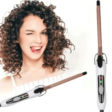1pc Plug-In Extremely Thin 9mm Mini Wave Curl Wool Curling Iron, Bangs Fine Curling Hair Tool, Small Curls, Adjustable Heat Settings - UK Plug(220-240V) - View 2
