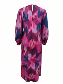 Women's Fashion Round Neck Long Sleeve Waisted Long Robe - Multicolor - View 2