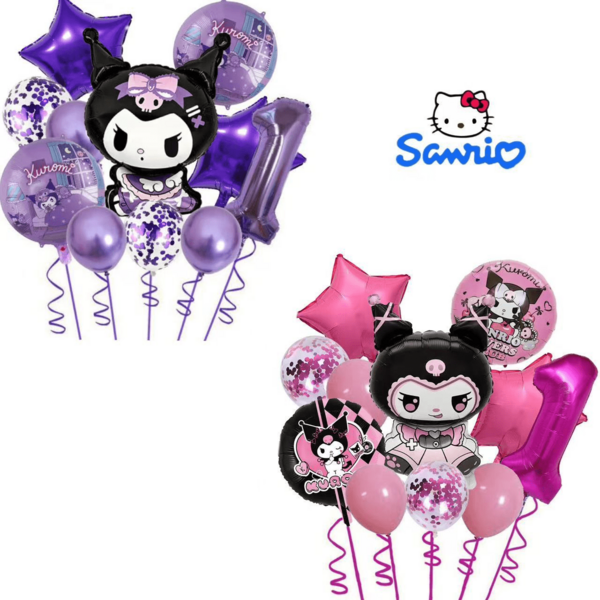 Sanrio 11 قطعة من بالونات اكسسوارات ديكور حفلات عيد الميلاد بأشكال كرتون كورومي من سانريو، بالون أرقام بنفسجي للزينة المنزلية