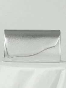 欧美时尚简洁晚宴 PU 手拿包，带肩带，适合贵妇，适合派对、婚礼、舞会、晚宴/宴会 - 銀色 - 查看 1