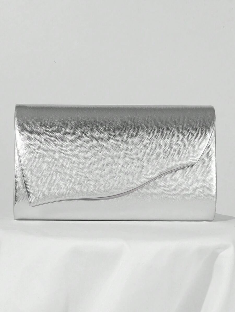 欧美时尚简洁晚宴 PU 手拿包，带肩带，适合贵妇，适合派对、婚礼、舞会、晚宴/宴会 - 銀色 - 查看 1