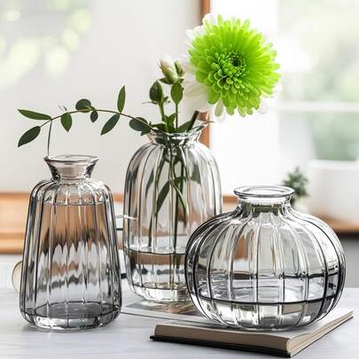 Flower Bud Vase 3-Piece Set, Small Vases For Display, Vintage Glass Vases For Flowers, Suitable For Weddings, Events, Home Decoration, And Office Desk Flower Arrangements.