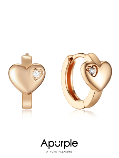 2pcs Stylish Smooth Heart-Shaped Zirconia Stud Earrings, 2 Colors