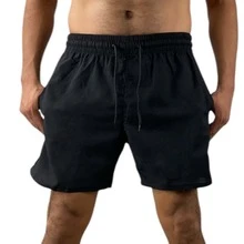 Set Of 3 Men's Premium Linen Shorts With 2 Side Pockets. - Navy Blue - View 4