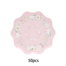 10件/20件/50件蓝色和粉色花卉盘子绿叶和粉色花朵纸质扇形餐盘蛋糕和甜点盘适用于婚礼新娘送礼会生日装饰派对用品 - 彩色 - 查看 10