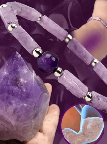Natural Amethyst Square Beads Elastic Bracelet