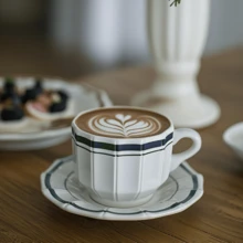 2 件 180 毫升/6.3 盎司爱尔兰风格咖啡杯碟套装，陶瓷杯碟，适用于浓缩咖啡、卡布奇诺、拿铁、热茶，适用于办公室、咖啡厅、餐厅、客厅