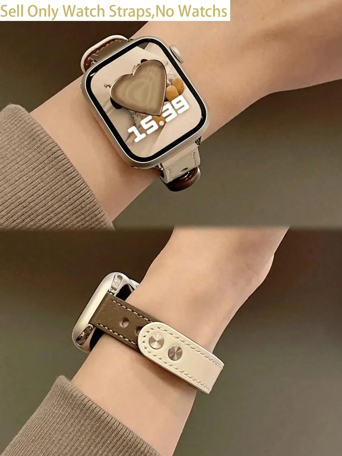 1 kompatibles Apple Watch Armband, einfaches doppelseitiges ultrafein Lederarmband kompatibel mit Apple Watch Armband, kompatibel mit Apple Watch Armband 9/Ultra/8/7/6/5/4/3/2/1, kompatibel mit Apple Watch Armband 38/40/41/42/44/45/49mm