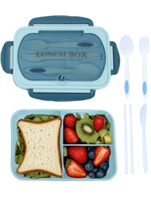 1pc 1200ml Bento Lunch Box With Cutlery Set And Leak-Proof Lid, 3 Compartment Food Containers Suitable For Adult Men And Women, For Camping, Meal Prep, School Supplies, Back To School, Kitchen, Christmas Gifts (Cutlery, Lunch Box And Storage Bag Included)