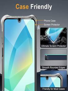 2 片钢化玻璃屏幕保护膜适用于三星 Galaxy，9H 硬度 [防刮] [无气泡] 高清透明钢化玻璃膜 - 無色 - 查看 3