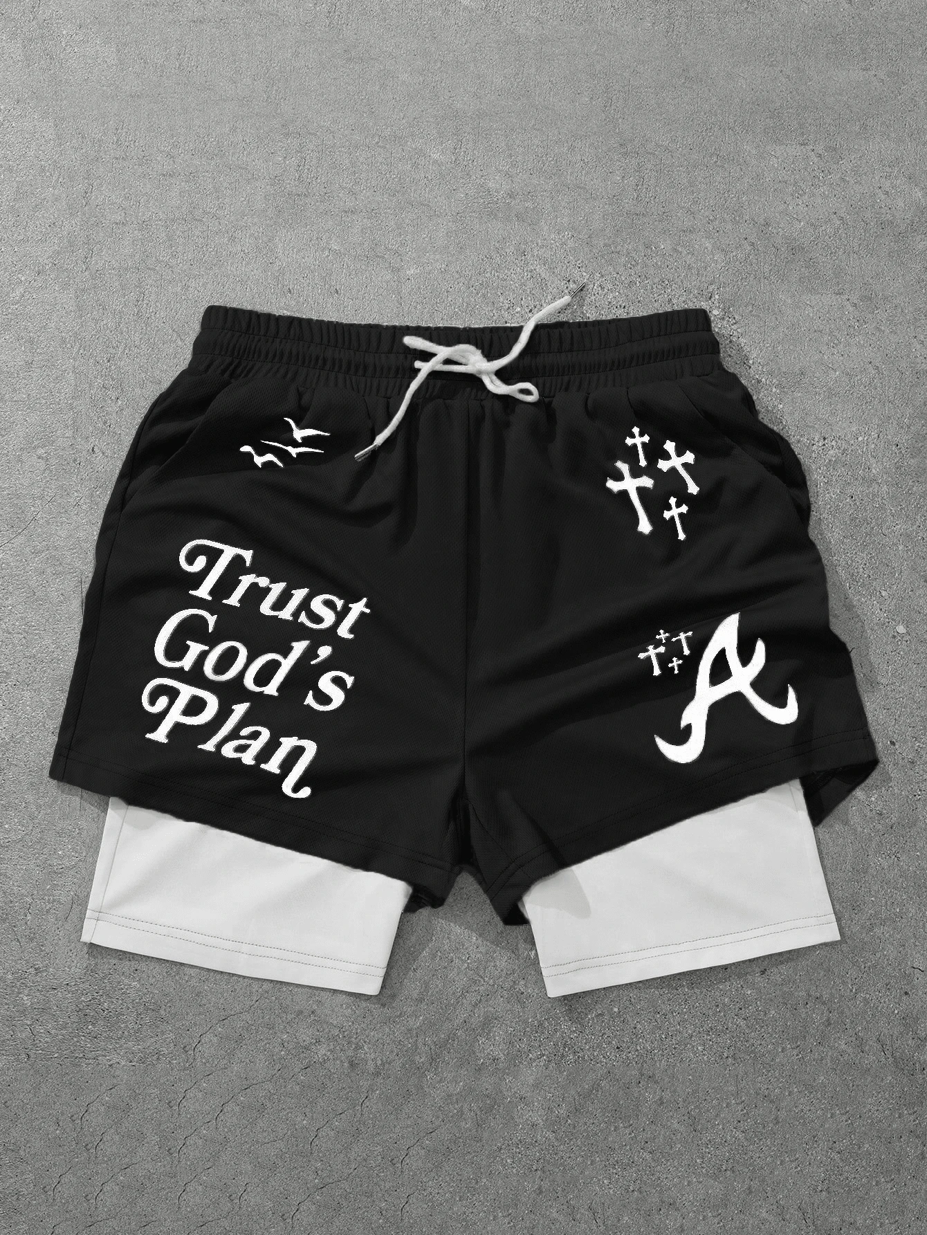 New Men's Letter Print Knit Loose Fit Shorts