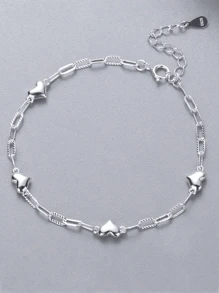 1pc S925 Sterling Silver Simple Solid Heart Adjustable Bracelet, Hypoallergenic Jewelry Gift For Women, Birthday, Anniversary, Valentine's Day Valentines